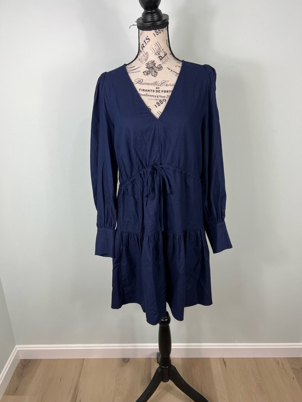 And Other Stories Paris Atelier Navy Blue V-neck long sleeve Knee Length Dress